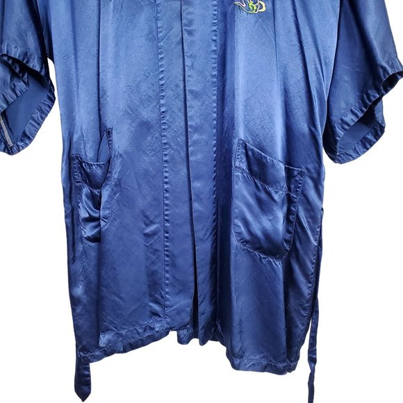 Health Shanghai Size M Kimono Robe Silky Rayon Embroidered Dragon Tie Belt Blue - Picture 6 of 14